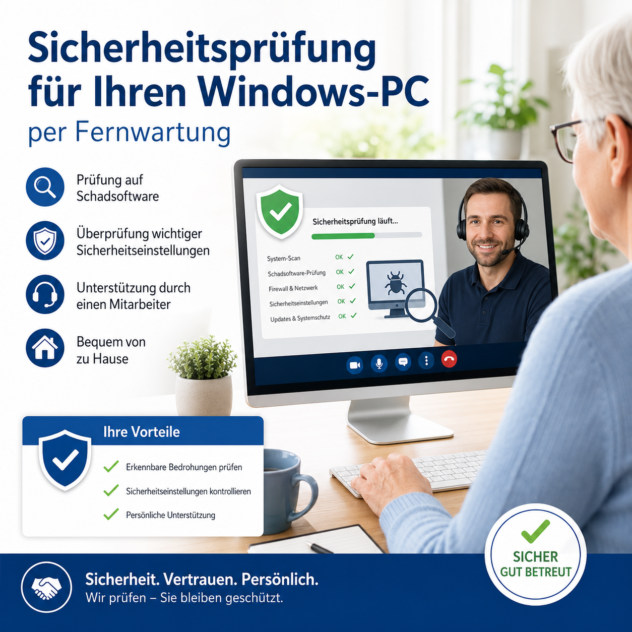 Sicherheitsprüfung für einen Windows-PC per Fernwartung - bis zu 60 Minuten