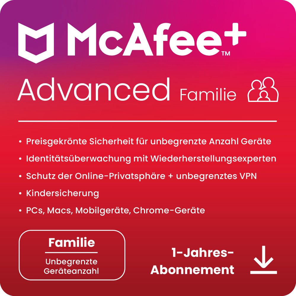 McAfee+ Advanced Family Security | 6 Benutzer | 1 Jahr | EU | ESD