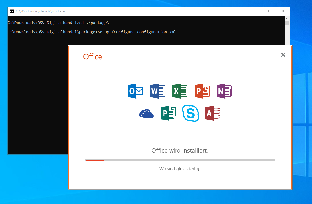 Office 2019 Professional Plus Installationsfortschritt