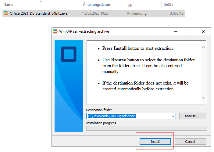 Office 2021 Standard Installation starten